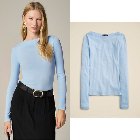 NWT J CREW Fine rib boatneck top in sky blue - Picture 1 of 7